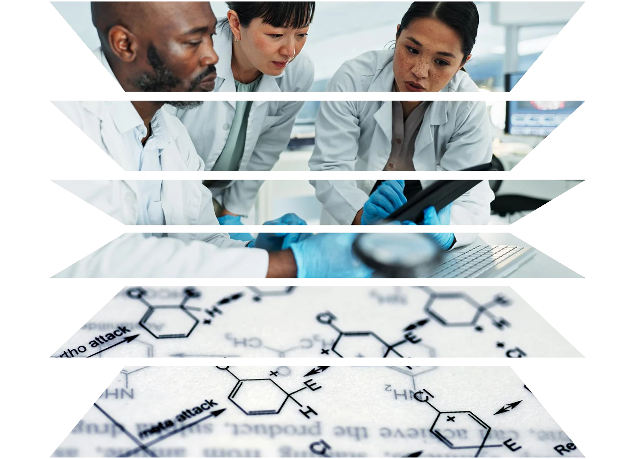 Group of scientists brainstorming in a lab