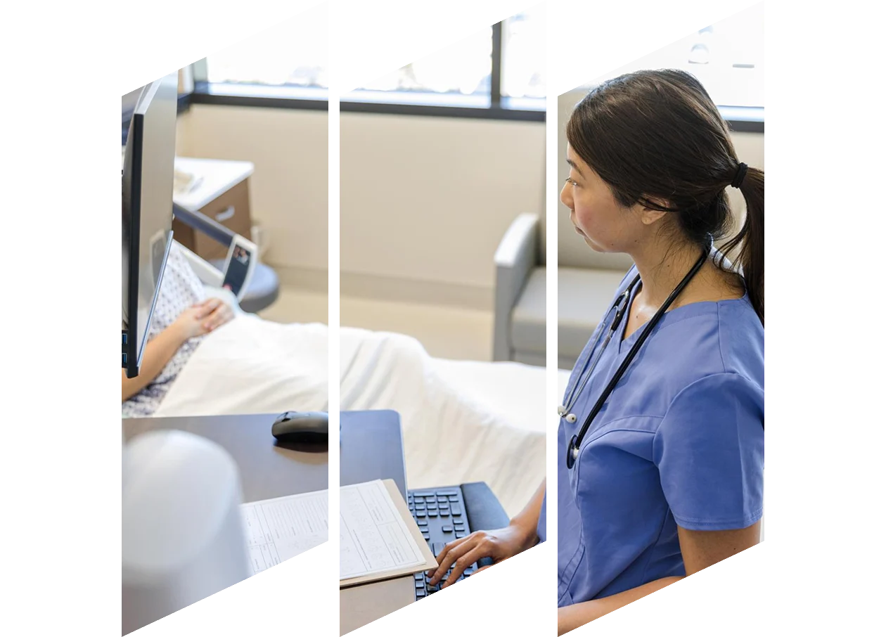 Female nurse working on computer in hospital