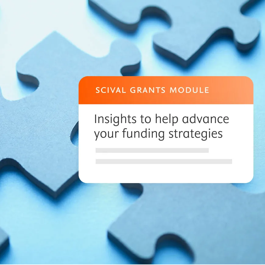 Jigsaw illustration with overlay of Scival grants module