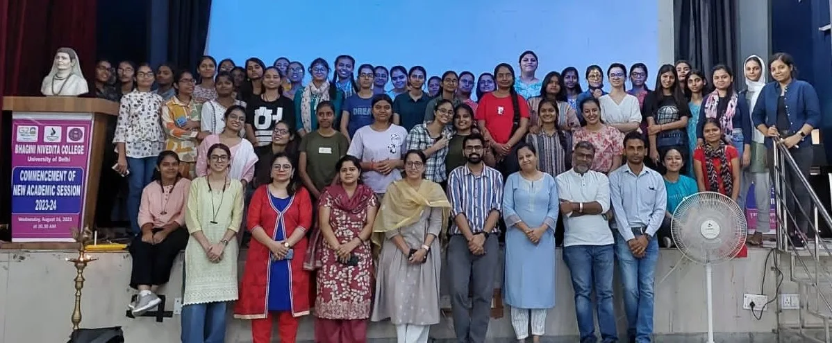 The picture includes Dr. Vishal Chaudhary, front forth from right, during one of the Happy Mental Health workshops this year at Bhagini Nivedita College, University of Delhi, India.