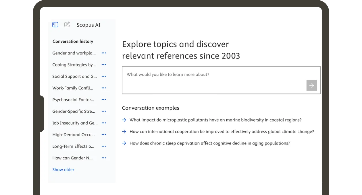 Screenshot of conversational history in Scopus AI