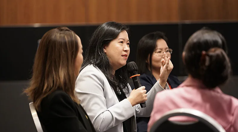 Carolyn Chin-Parry, Digital Innovation Leader at PwC, speaks on the panel “Leadership of Tomorrow.” (Photo © Wildtype Media Group)