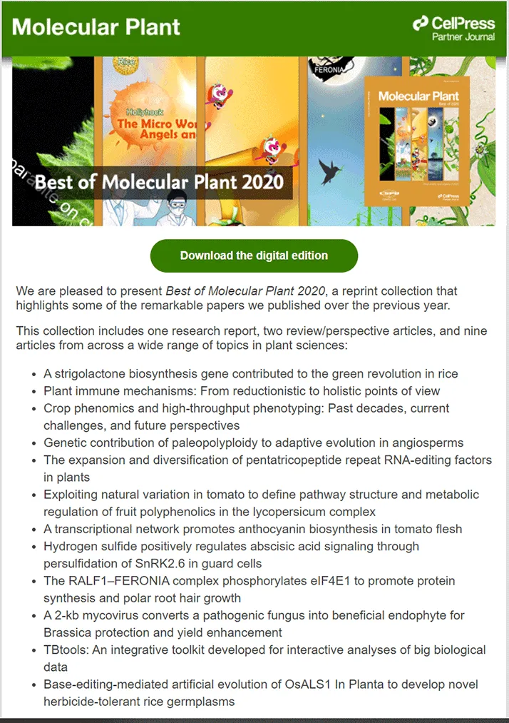 Example of “Best of” collection campaign for Molecular Plant 2020