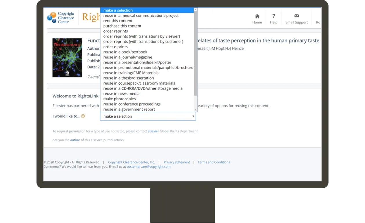 Screenshot of example 'Get rights and content'' screen