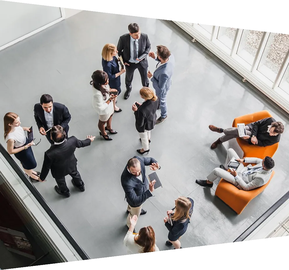 View of business people at a seminar from above