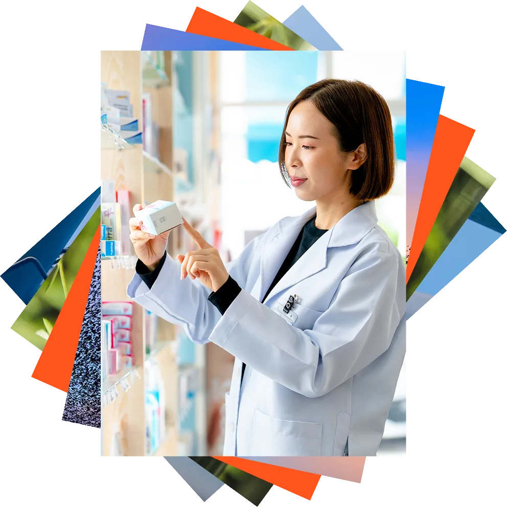 Female pharmacist working at her station