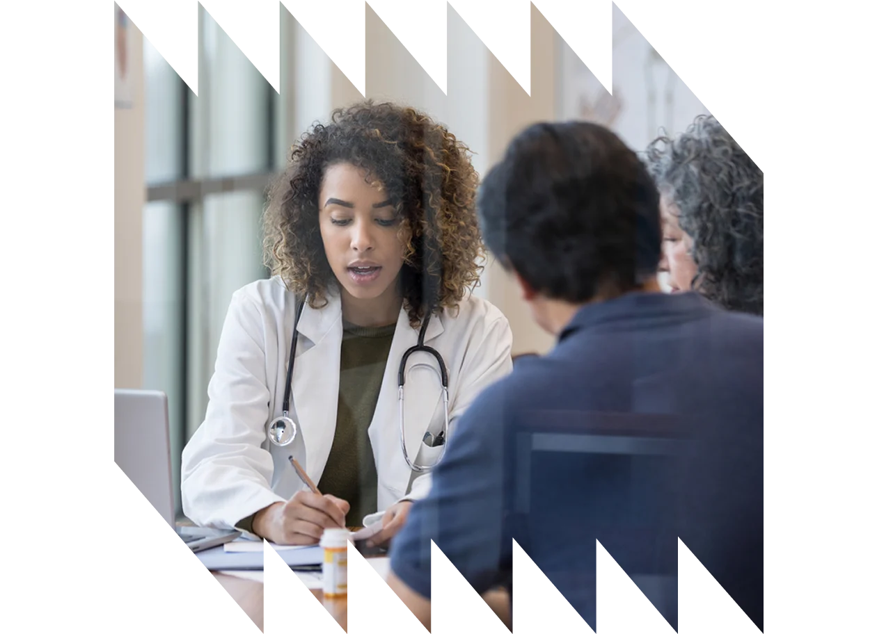 Elderly patient looking at subscription bottles