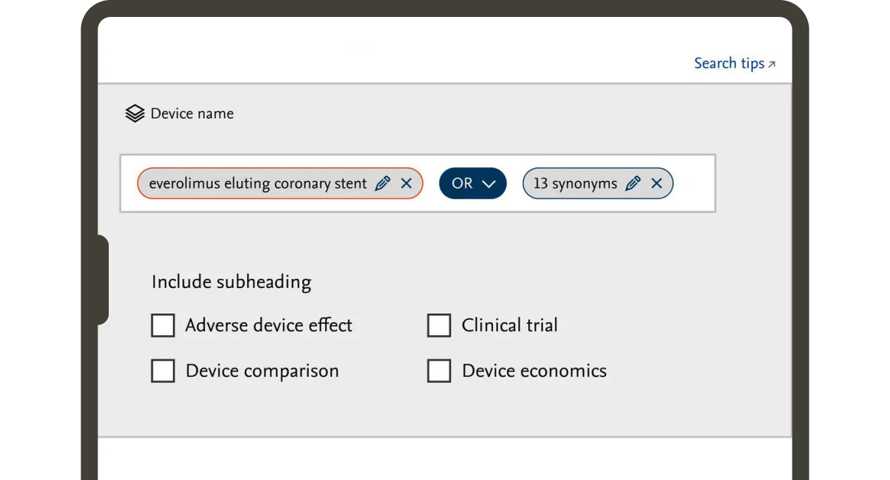 Embase search for medical devices