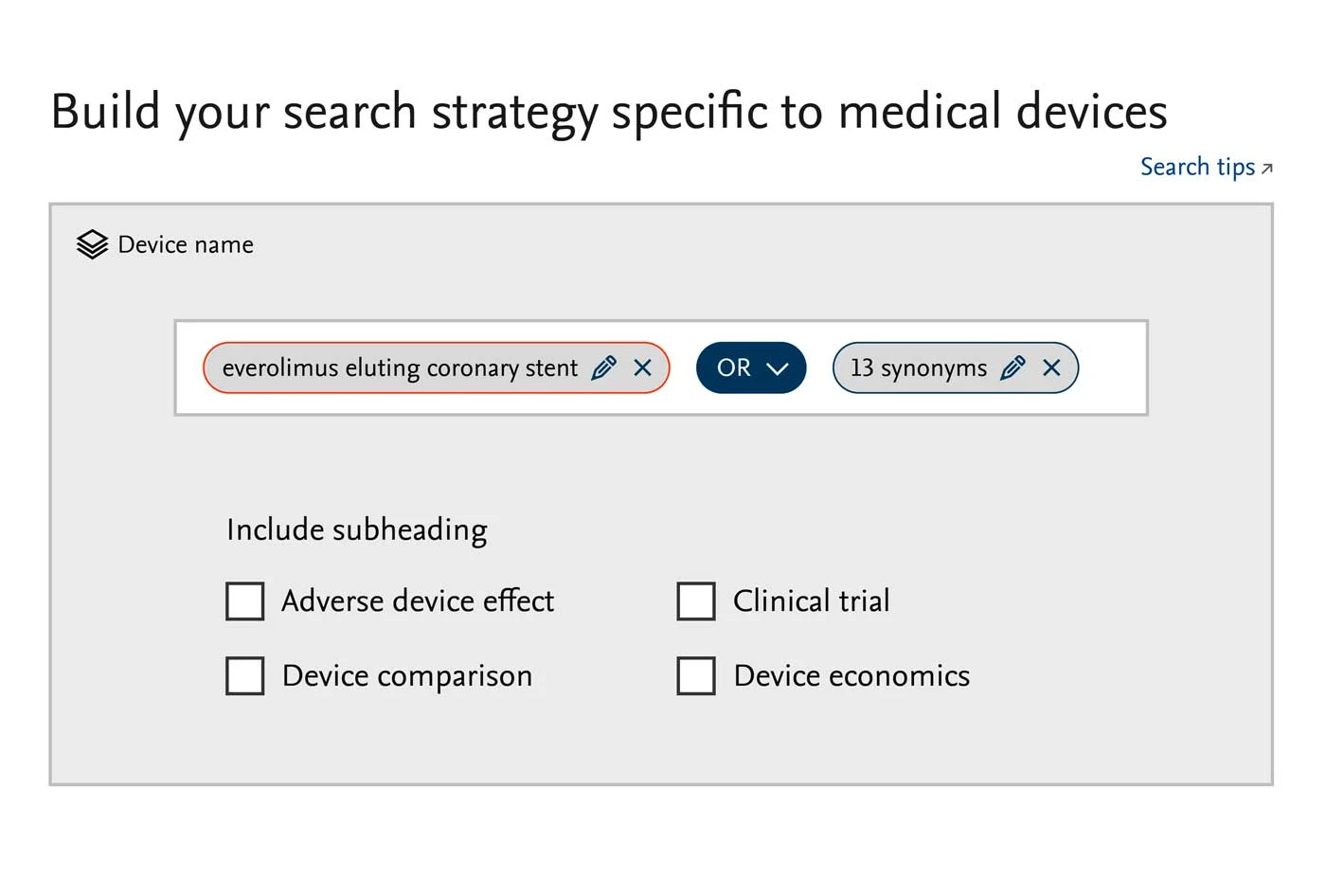 Embase search for medical devices