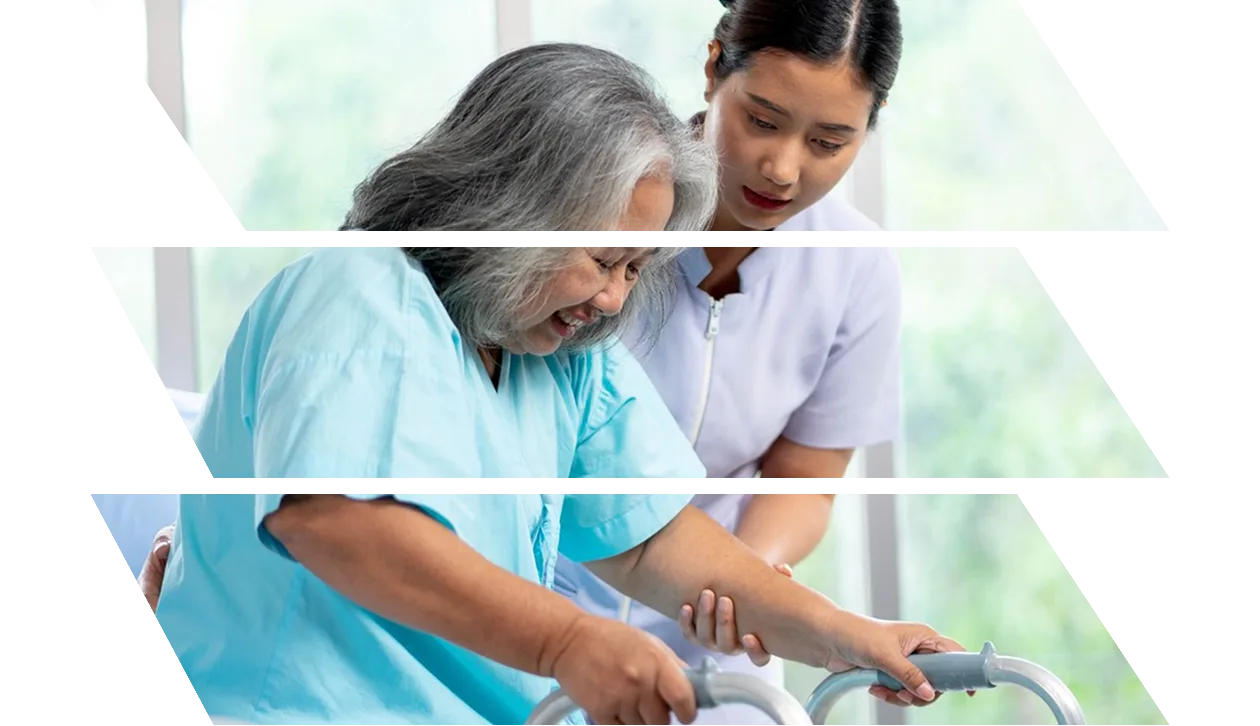 Female carer talking to her recovering male patient