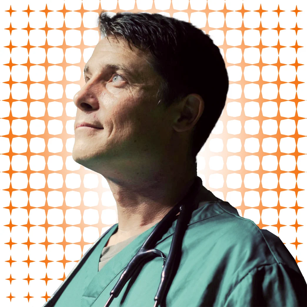 male doctor with AI sparkle background