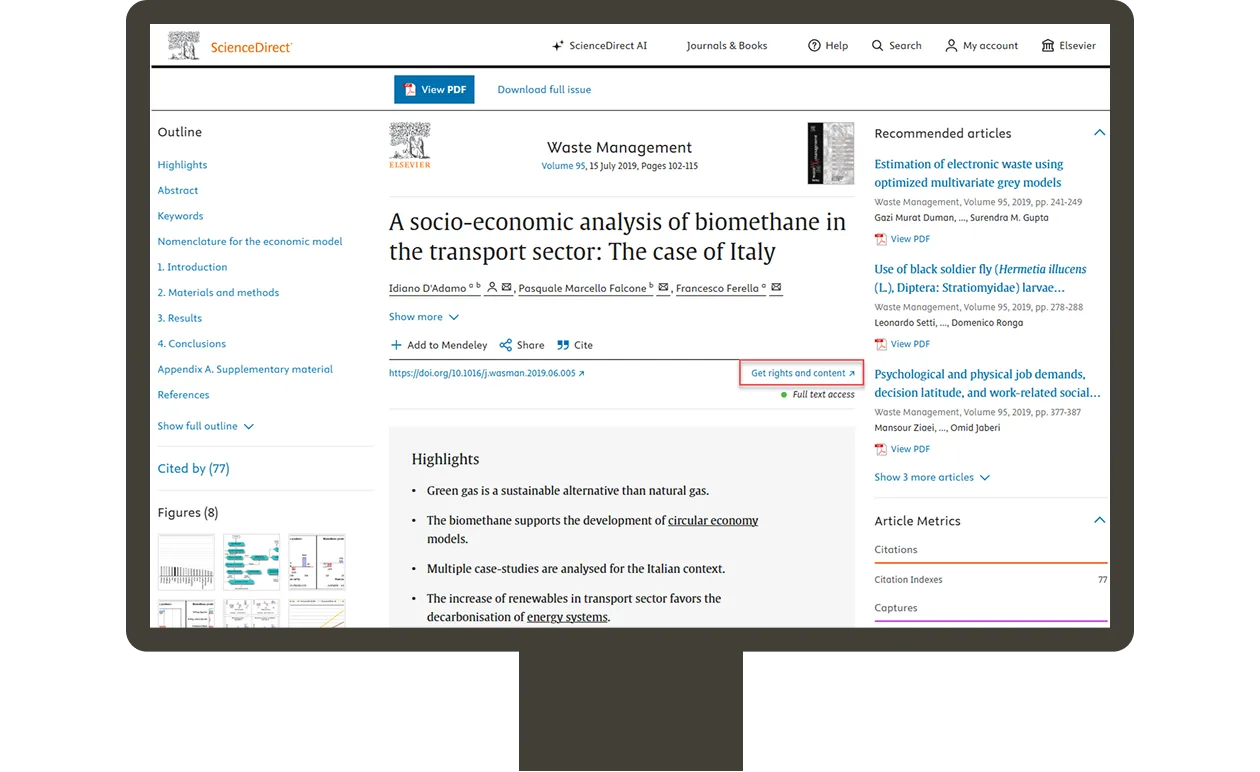 Screenshot of example journal page in ScienceDirect