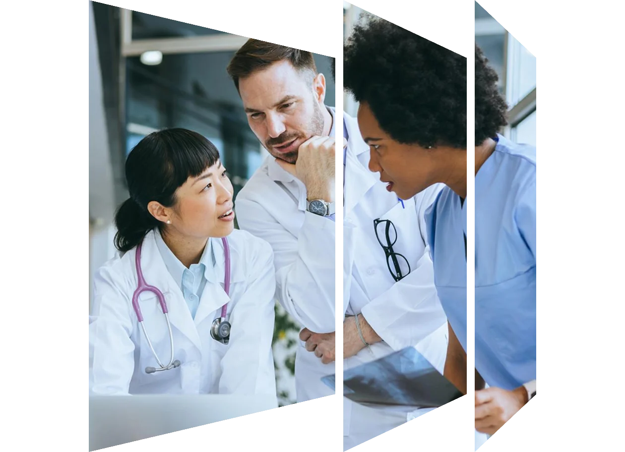 Medical professionals discussing clinical decisions