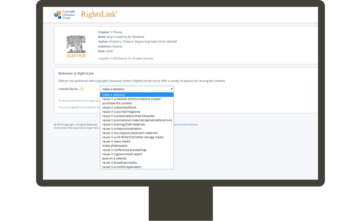 Screenshot of RightsLink screen
