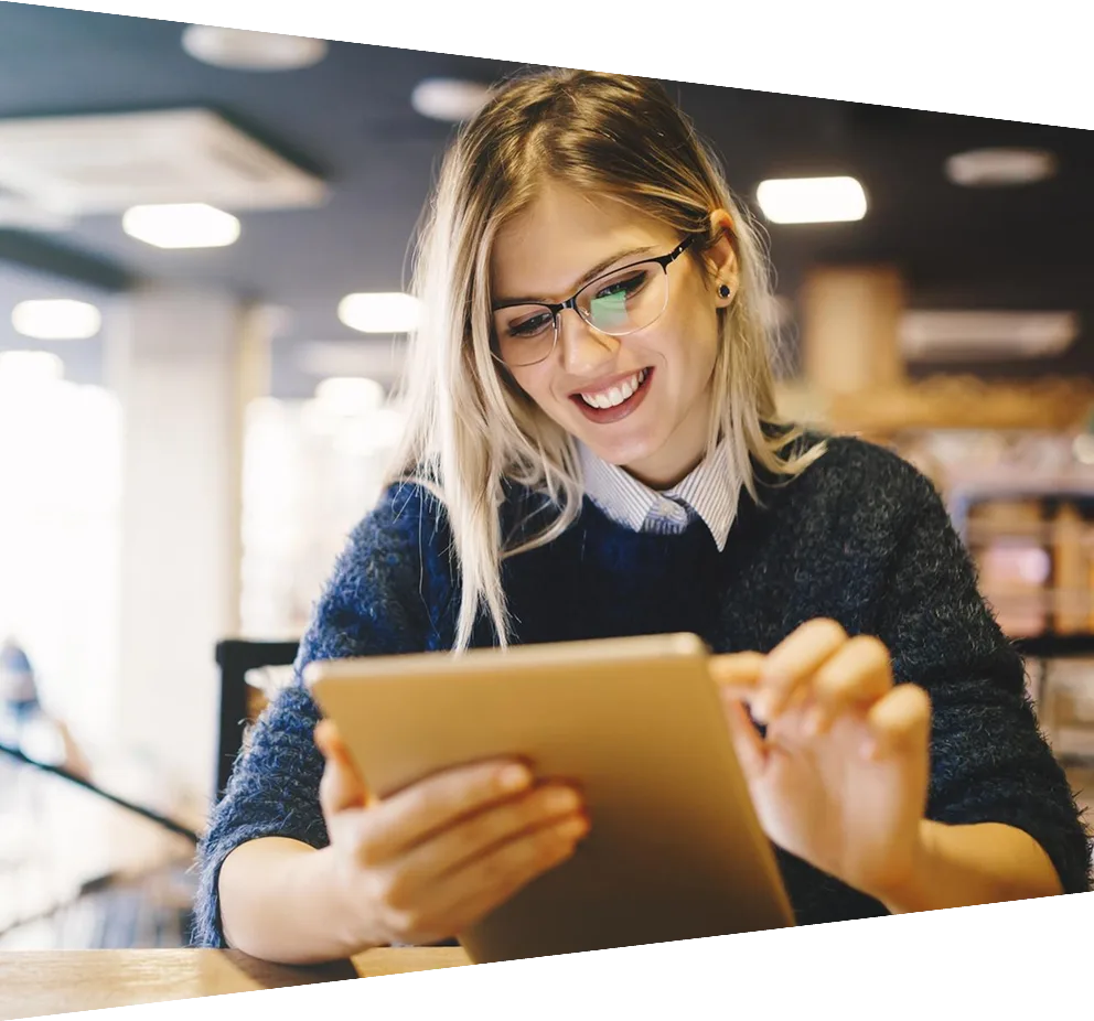 Female student studying on a digital tablet