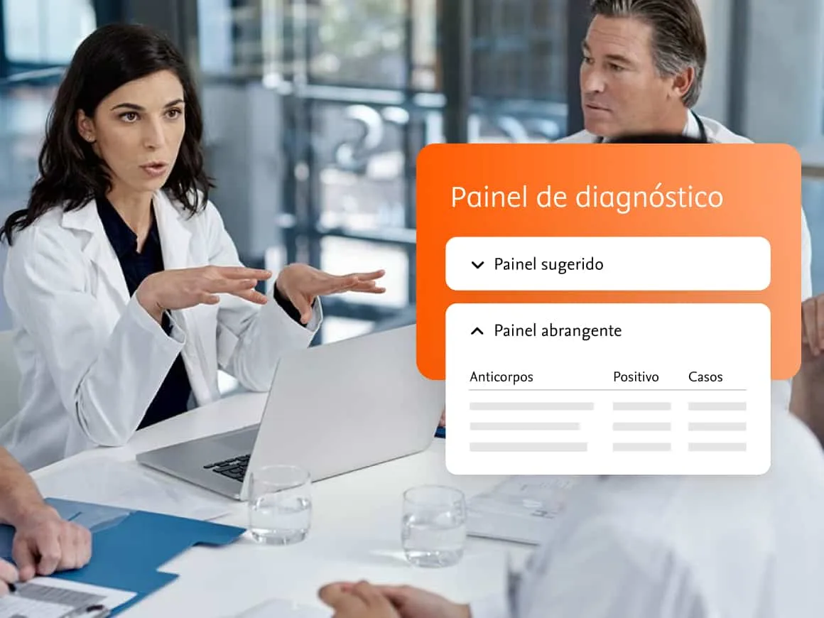 Doctors discussing a patient with overlay of Order Sets diagnosis panel