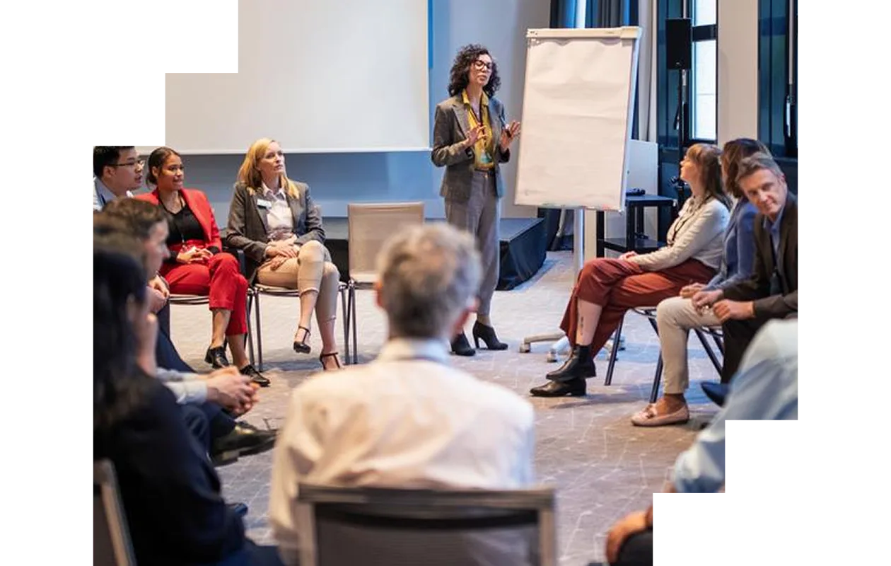 Professional woman presenting at a conference