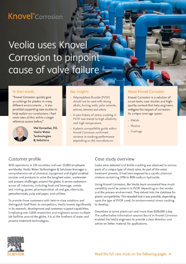 Veolia uses Knovel Corrosion to pinpoint cause of valve failure