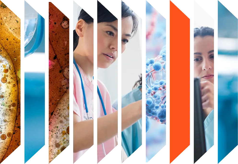 Colourful accordeon of  clinicians and health images