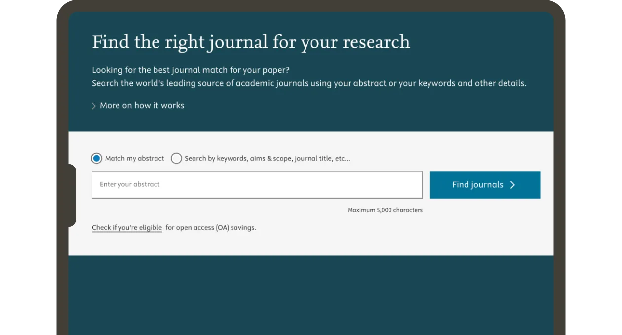 Screenshot of search box for finding the right journal for your research