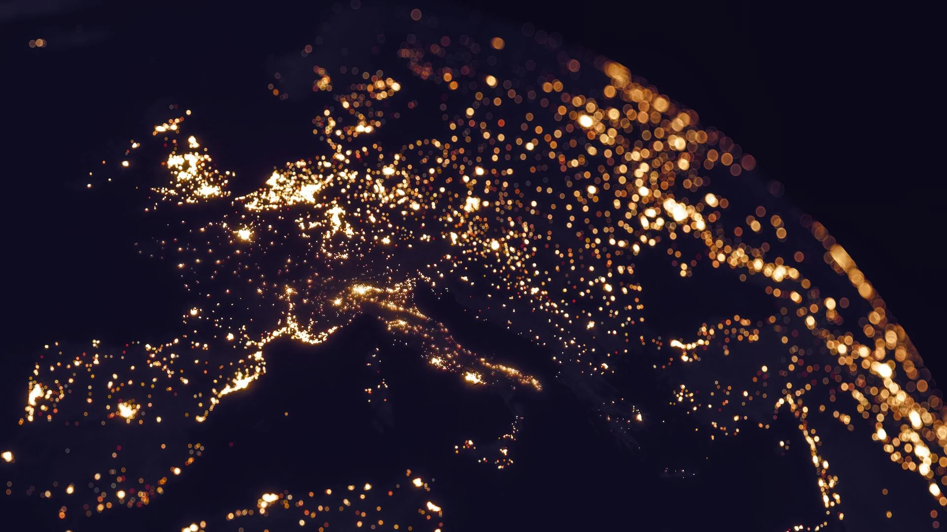 Europe's city lights view from space. (World Map Courtesy of NASA: https://visibleearth.nasa.gov/view.php?id=55167)