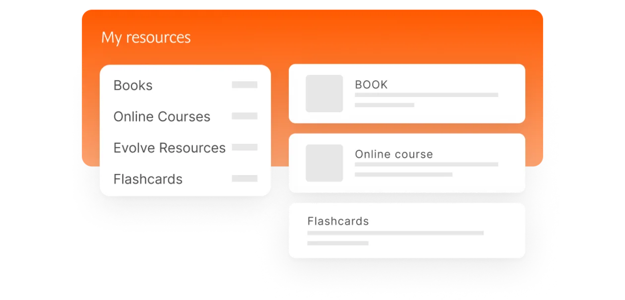 Resources include books online courses Evolve resources and flashcard