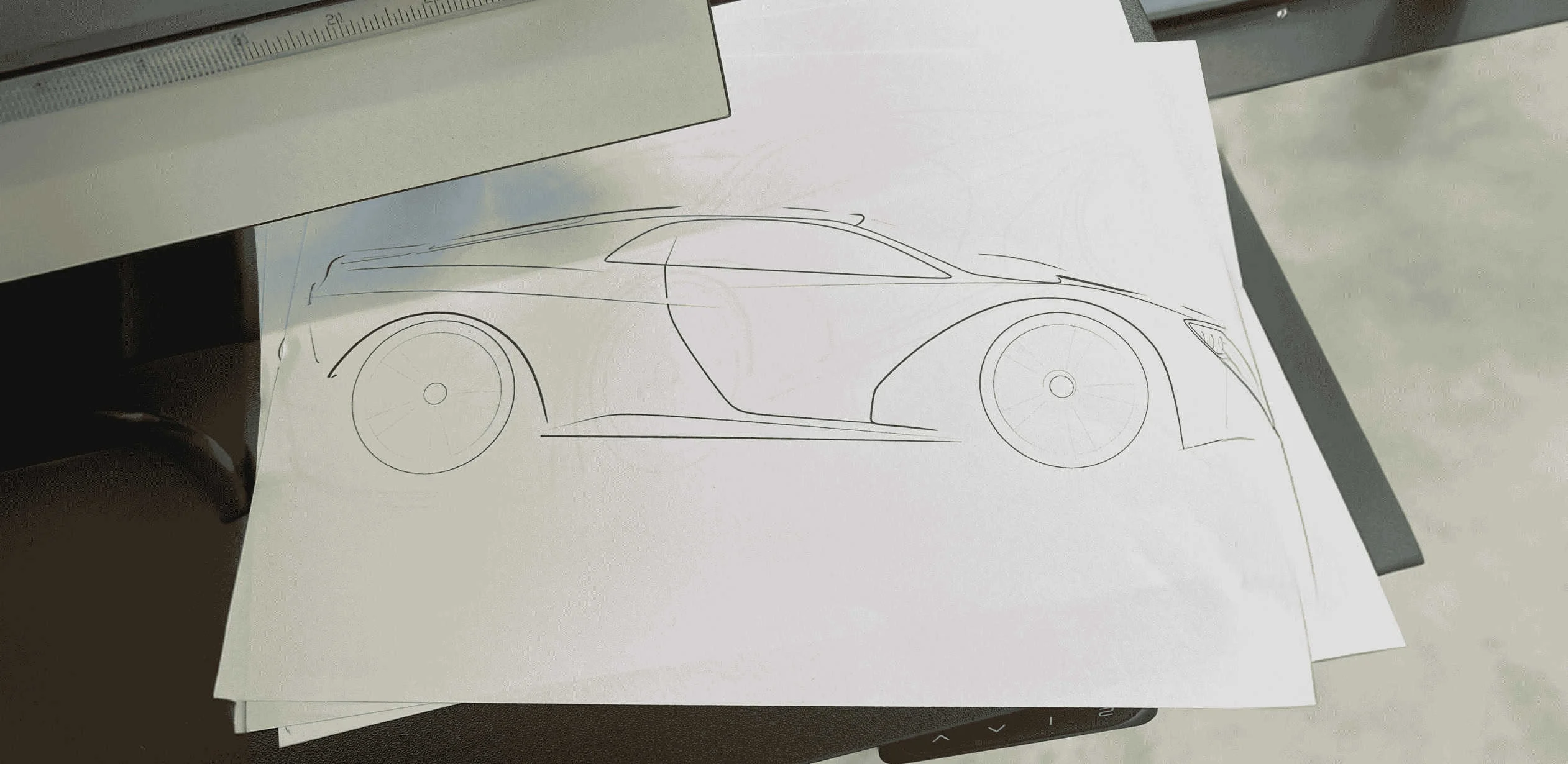 A car sketch on a piece of paper