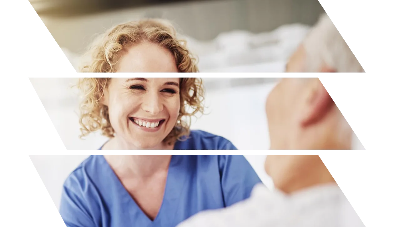 Female carer talking to her recovering male patient