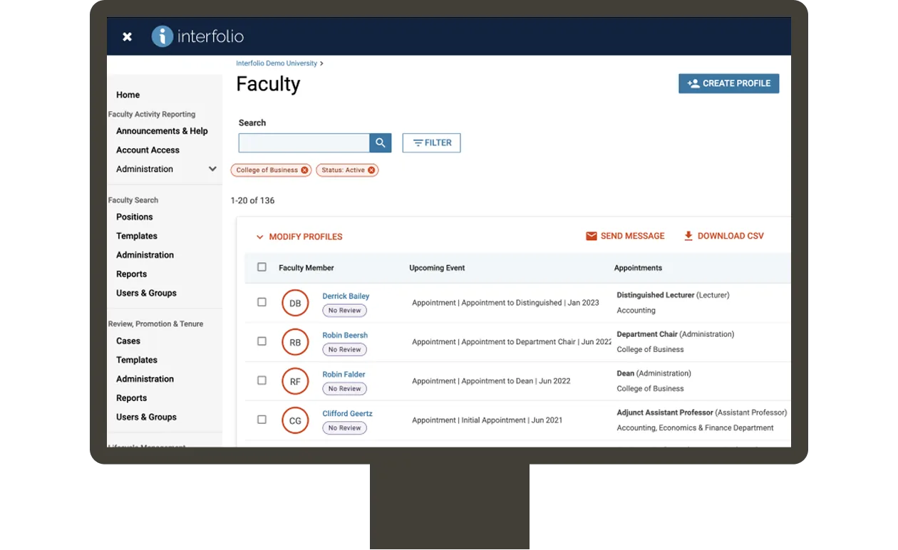 Screenshot showing search of faculty members