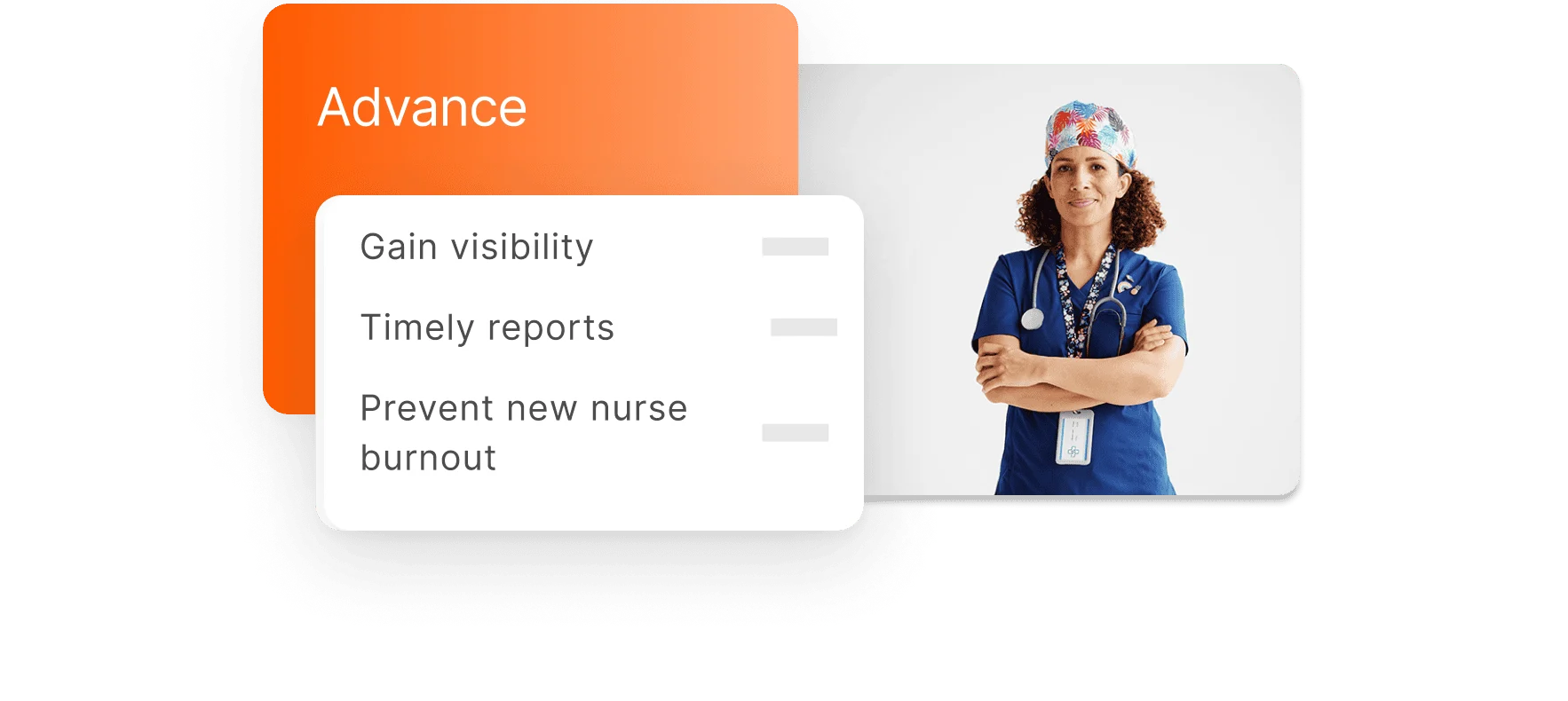 Portrait of female pediatrician with UI overlay showing examples of advancement