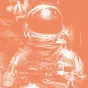 Astronaut sketch on orange background