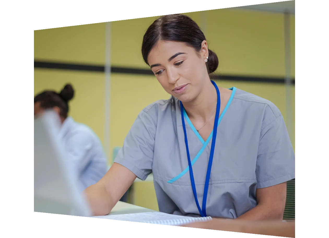 Female nurse working on computer