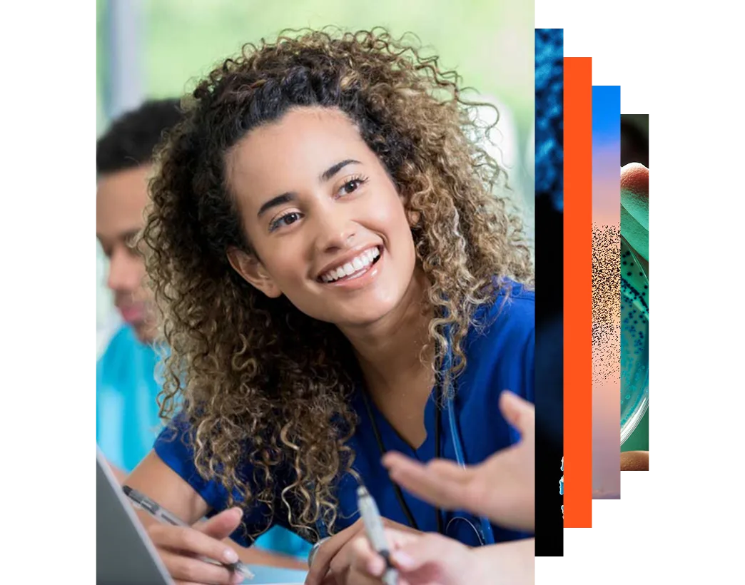 Close-up of student nurse talking to fellow students in a classroom