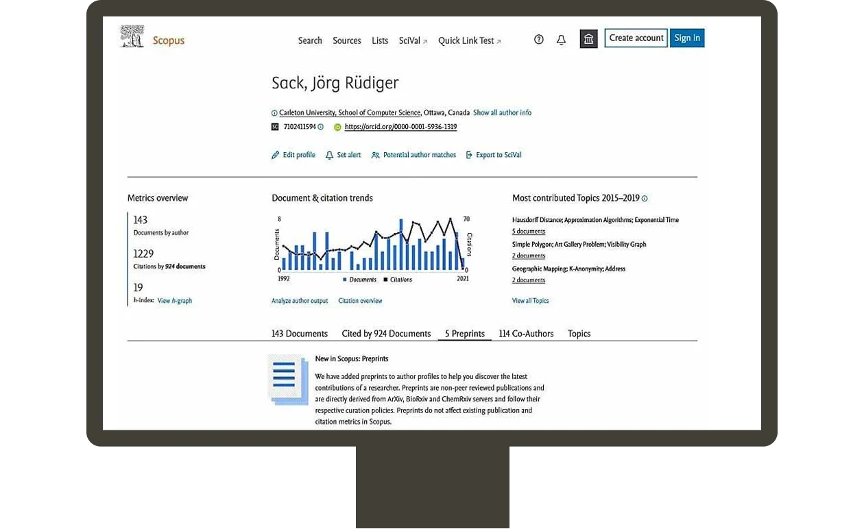 Screenshot of preprints in Scopus