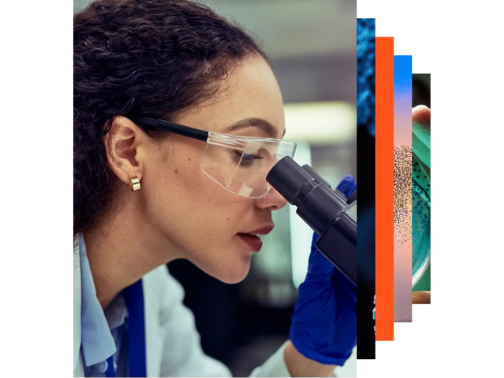 Female scientist conducting a microscope to conduct research