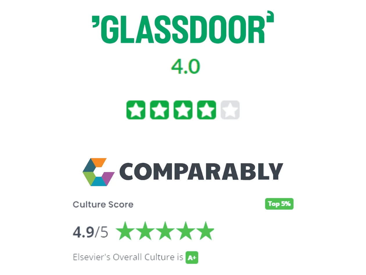 Elsevier Glassdoor rating and Comparably award