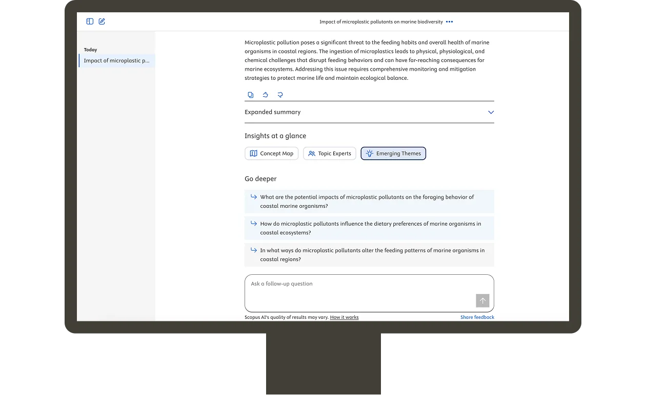 Screenshot of Go deeper questions in Scopus AI