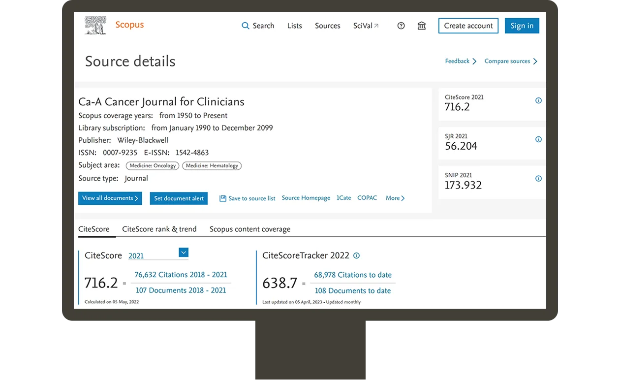 Screenshot of Scopus journal metrics