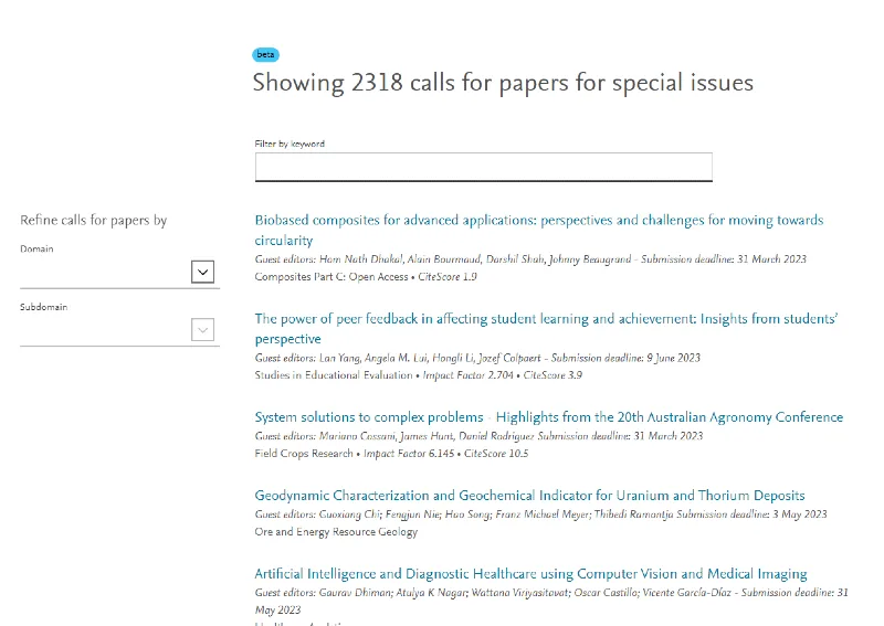 A screenshot of the new call for papers browse tool