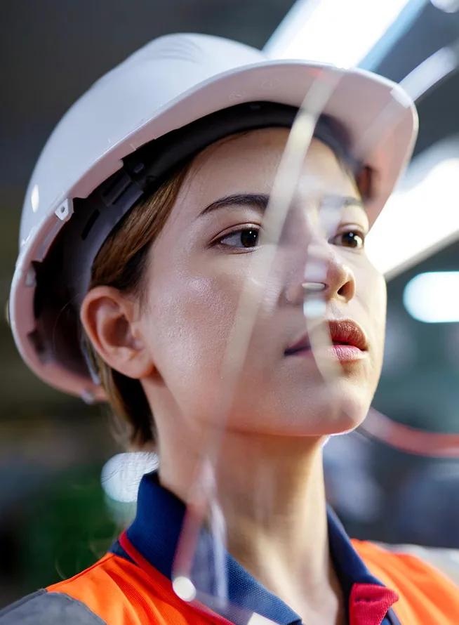 A female quality control engineer doing an examination of auto parts