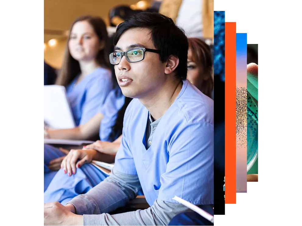 A multi-ethnic group of students sitting in a university lecture hall