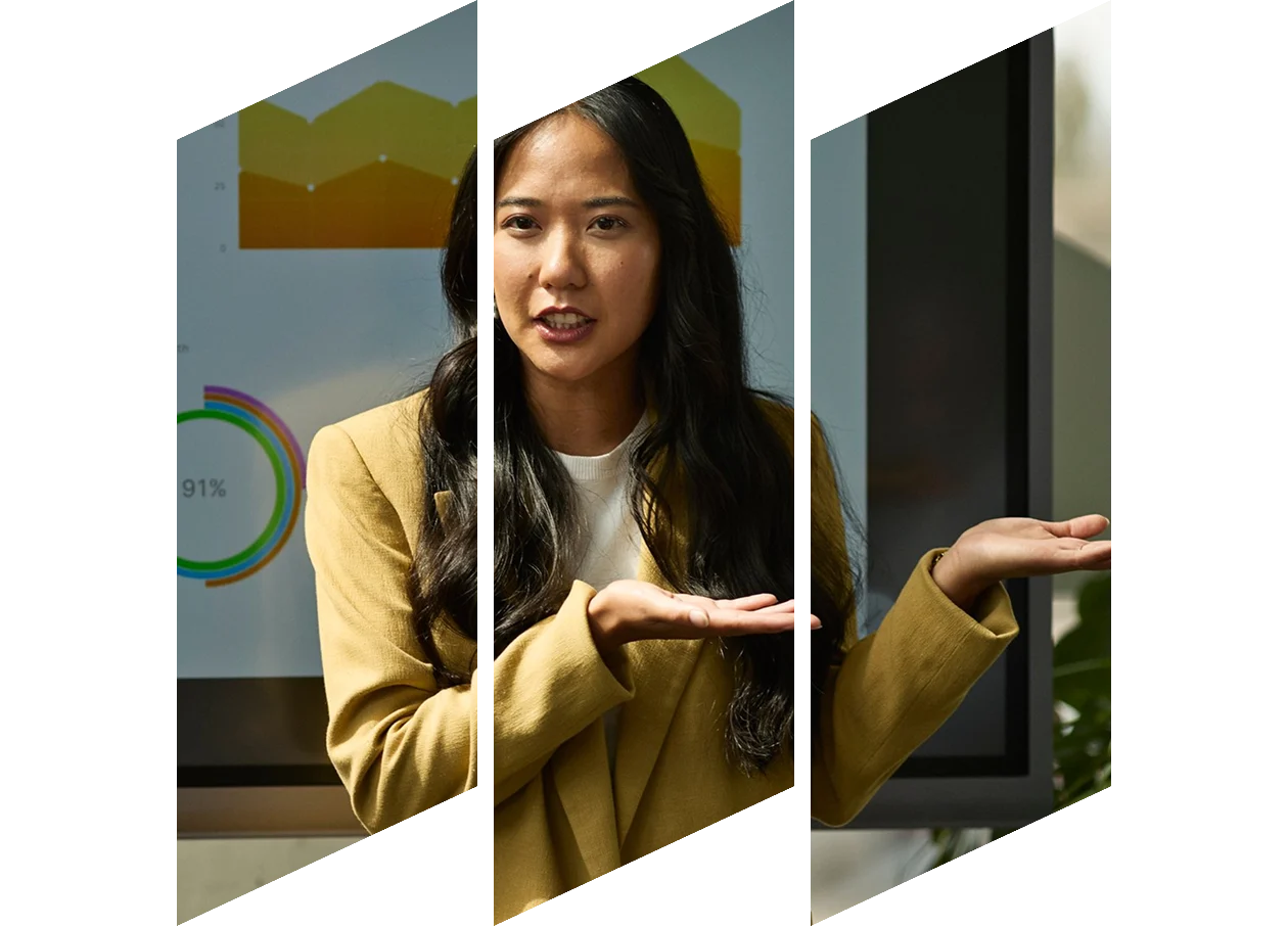 Teaser image - Woman looking at complex data on large screen.