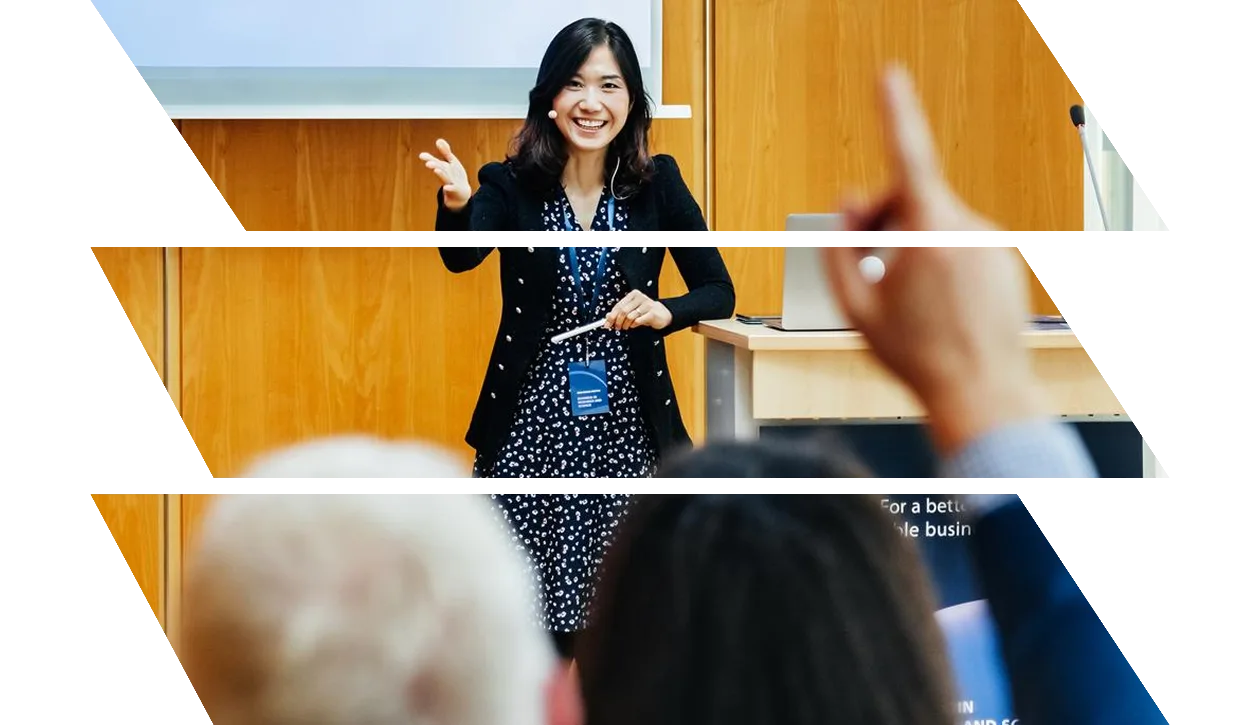Professional woman presenting at a conference