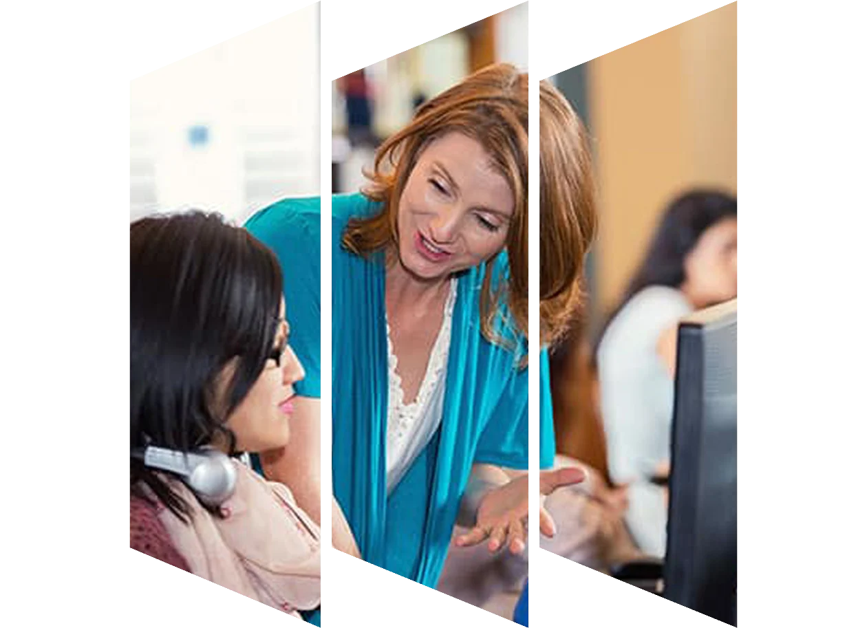 Female lecturer explaining to a young female student