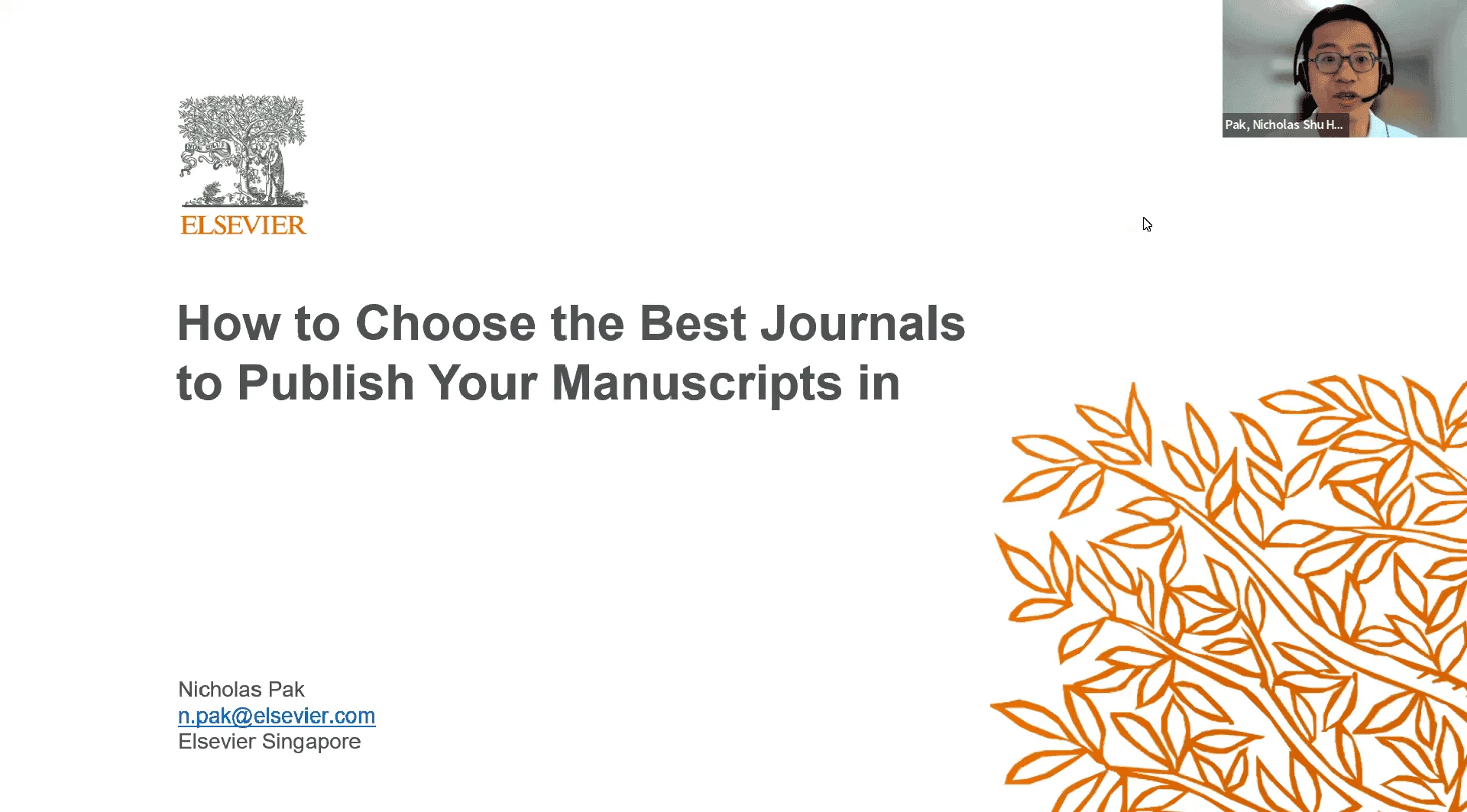 Screenshot of How to choose the best journals to publish your manuscripts in webinar