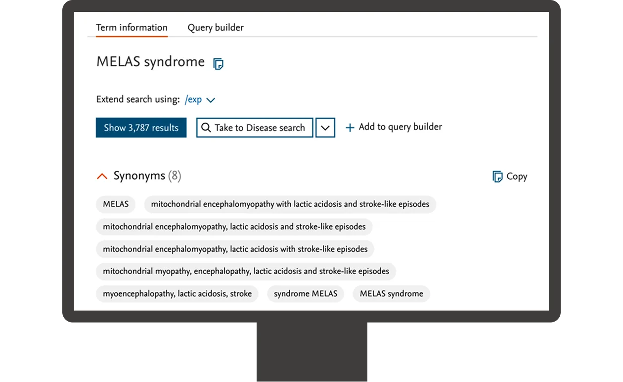 Screenshot of Emtree search results