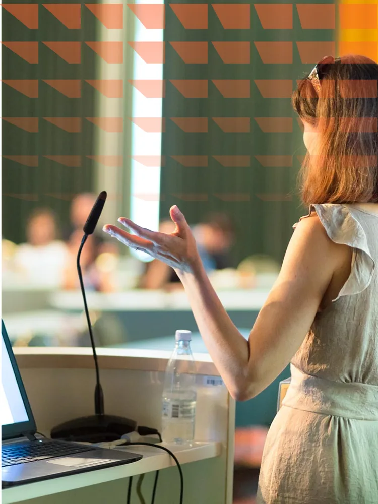 Professor in front of classroom