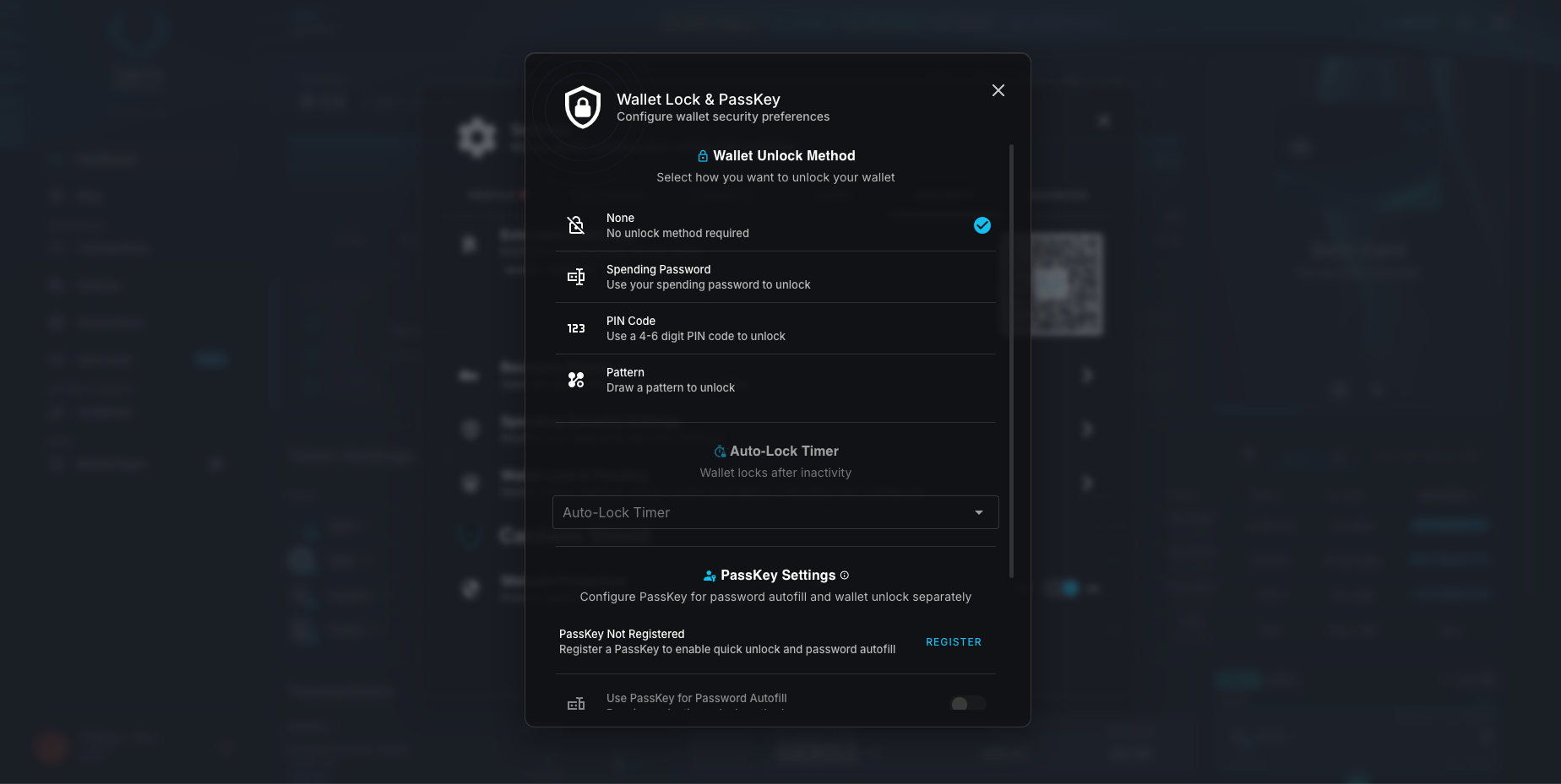 Wallet Lock Protection Options in Gero Dashboard