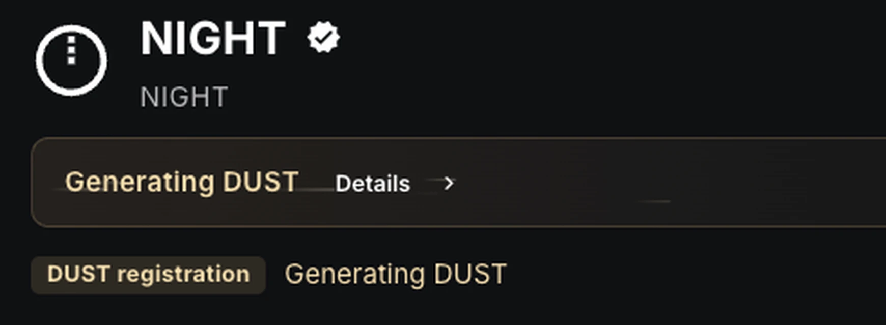 NIGHT token generating DUST in GeroWallet