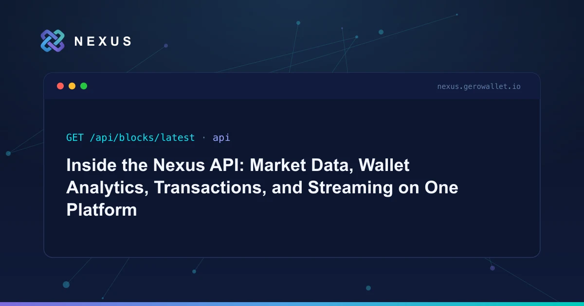What the Nexus API includes: market data across 11 Cardano DEXes, FIFO wallet analytics, a transaction builder, WebSocket streaming, and an MCP server.
